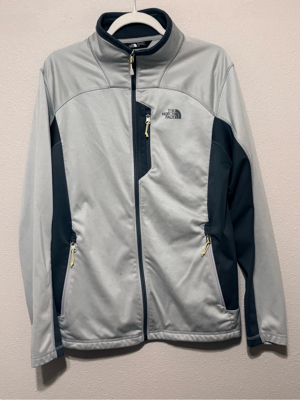 The North Face Light Gray and Black Softshell Zip Jacket